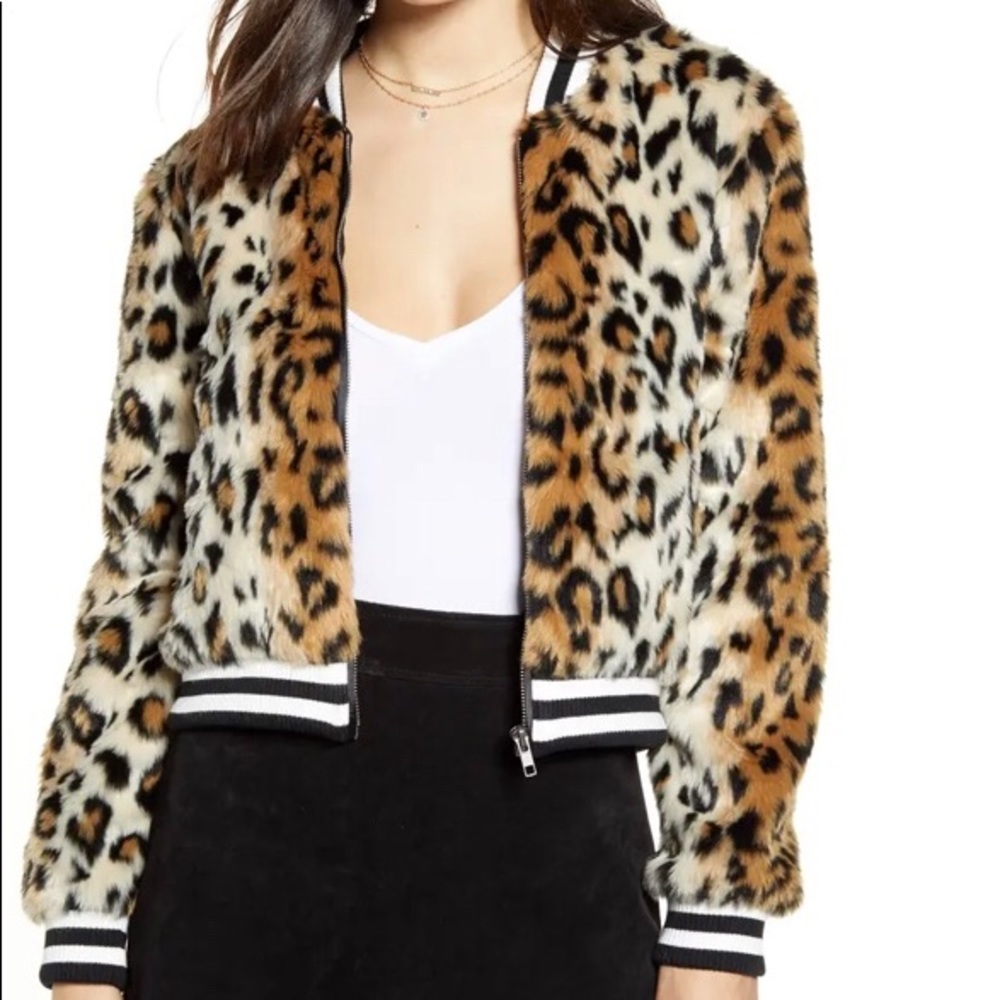 BB Dakota Leopard Faux Fur Bomber Jacket